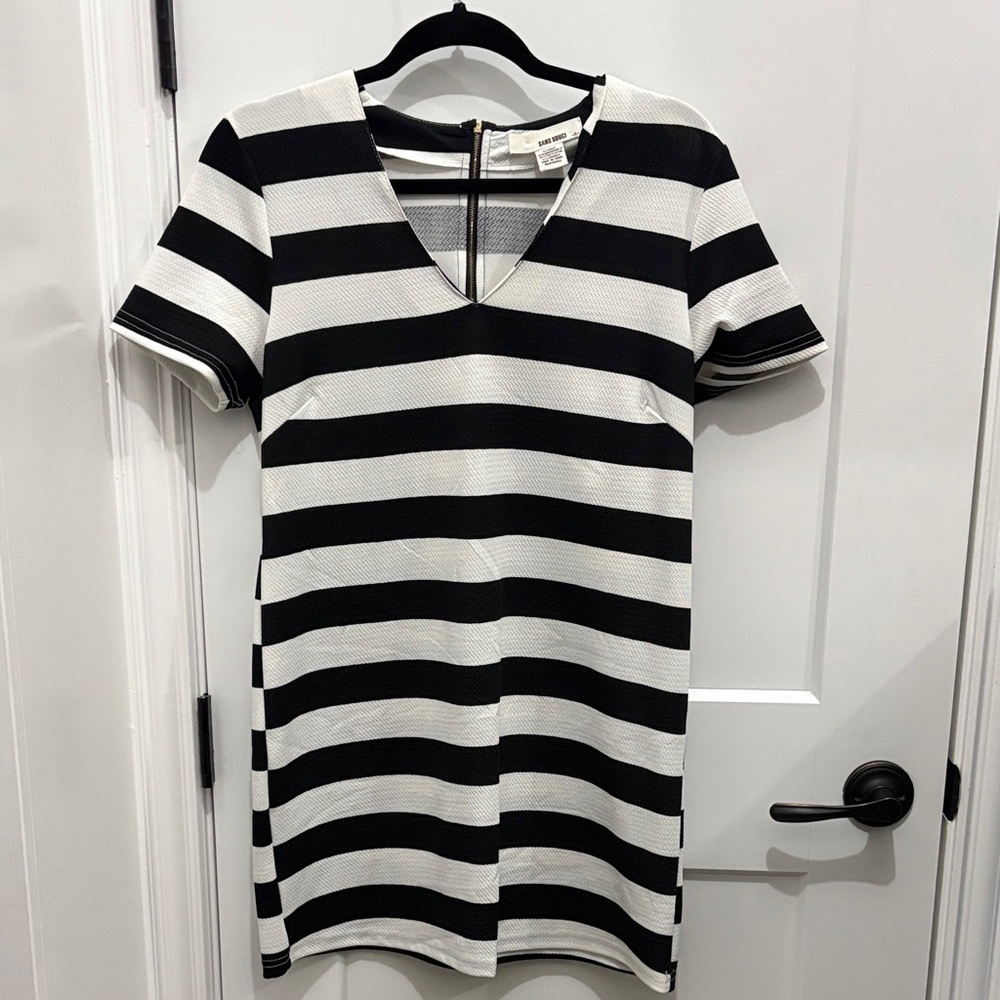 Sans Souci Black and White Striped Midi Dress